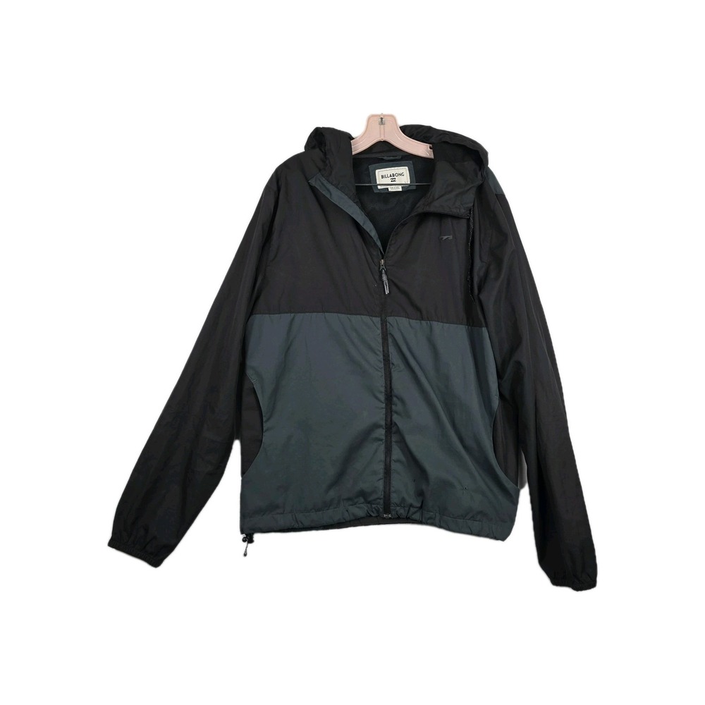 Billabong Men's Size Large Hooded Windbreaker Gray Black Full Zip